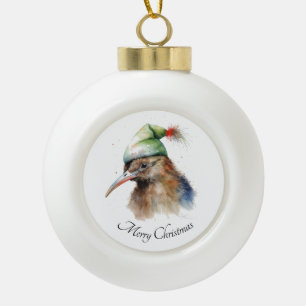 Boule En Céramique Joli oiseau Kiwi avec un chapeau d'elfe de Noël, p