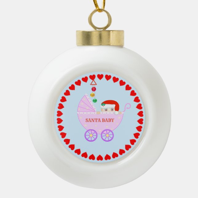Boule En Céramique Joli Santa Bébé de Noël (Devant)