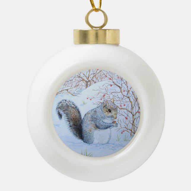 Boule En Céramique Jolie scène de neige d'écureuil gris animaux noël (Devant)