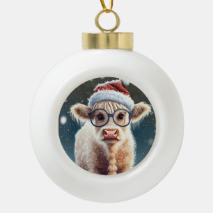 Boule En Céramique Jolie vache Highland dans la neige