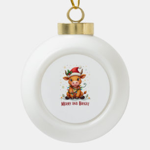 Boule En Céramique Jolies lumières de Noël de bébé vache des Highland
