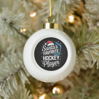Boule En Céramique Joueur de hockey préféré du Père Noël Bâton de puc