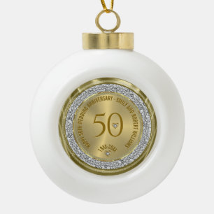 Boule En Céramique Joyeux 50e anniversaire de mariage diamants et or