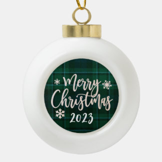 Boule En Céramique Joyeux Noël 2023 Green Plaid