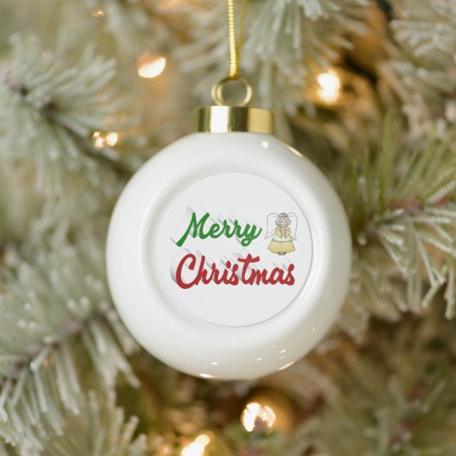 Boule En Céramique Joyeux Noël Angel rouge vert script (Arbre)