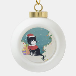 Boule En Céramique Joyeux Noël : Art d'illustration de chat