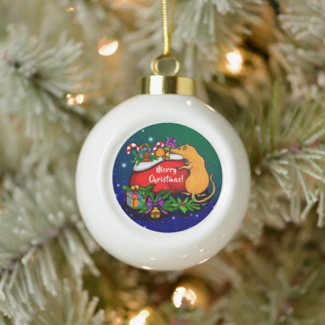 Boule En Céramique Joyeux Noël avec Rat Prince (Arbre)