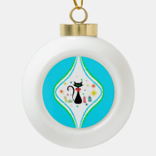 Boule En Céramique Joyeux Noël Chat Siamois Rétro