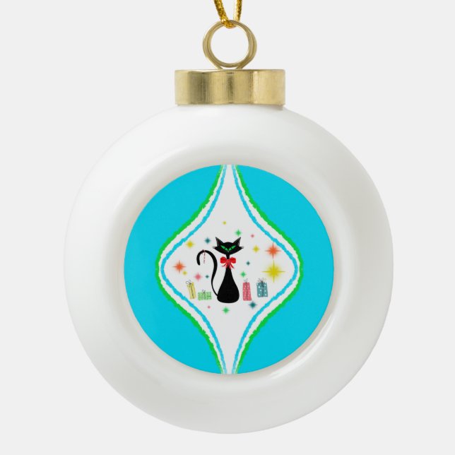 Boule En Céramique Joyeux Noël Chat Siamois Rétro  (Devant)
