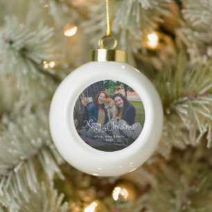Boule En Céramique Joyeux Noël Écriture Fantaisiste Photo de Famille