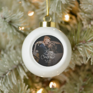 Boule En Céramique Joyeux Noël Écriture Fantaisiste Photo personnali