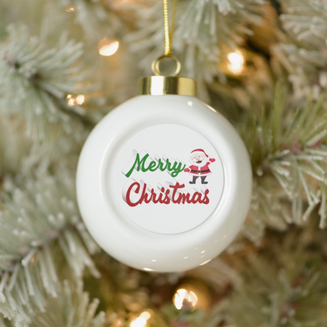 Boule En Céramique Joyeux Noël Santa Claus rouge vert script (Arbre)