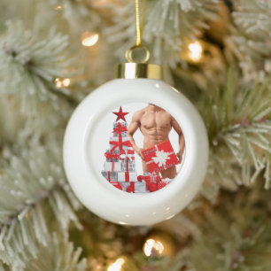 Boule En Céramique Joyeux Noël SlipperyJoe rouge blanc argent cadeau
