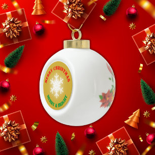 Boule En Céramique Joyeux Noël vert, rouge et or