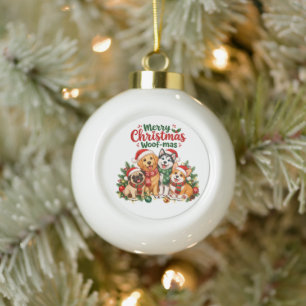 Boule En Céramique Joyeux Noël Woof-mas Amoureux des Chiens