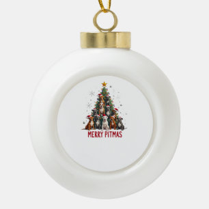 Boule En Céramique Joyeux Pitmas Pitbull Chien Pull de Noël Laid Arbr