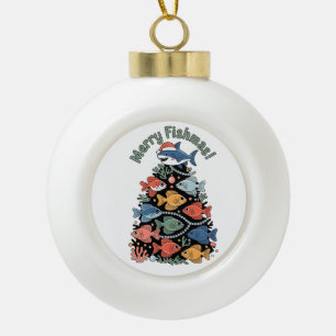 Boule En Céramique Joyeux Poisson Noël Arbre Poisson Drôle Pêche