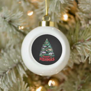 Boule En Céramique Joyeux Poissons de Noël Lumières Poissons Pêche