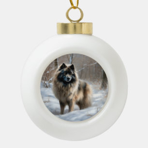 Boule En Céramique Keeshond Qu'Il Neige Noël