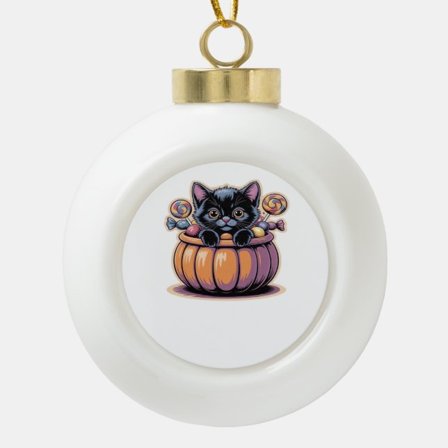 Boule En Céramique Kitten noir dans le seau de traitement T-shirt cla (Devant)