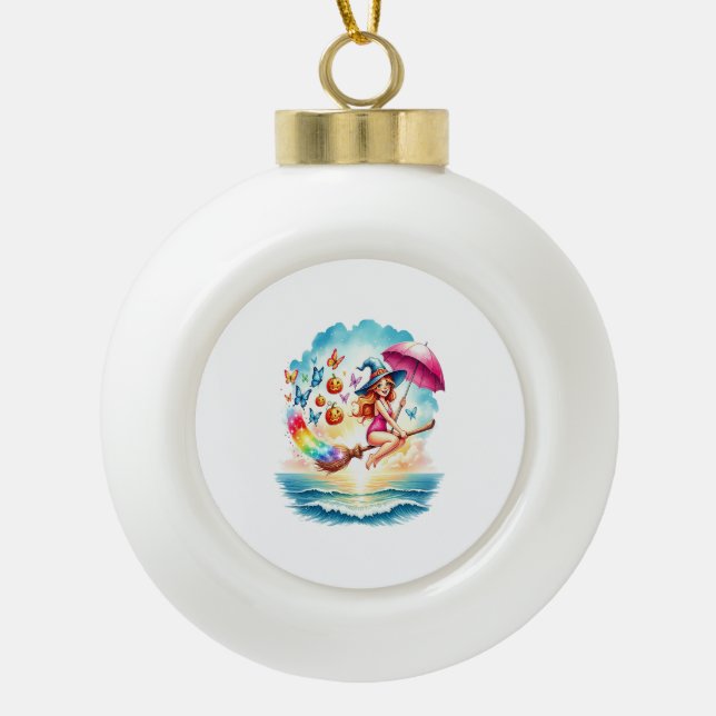 Boule En Céramique La sorcière de la sirène d'Halloween dans la chamb (Devant)