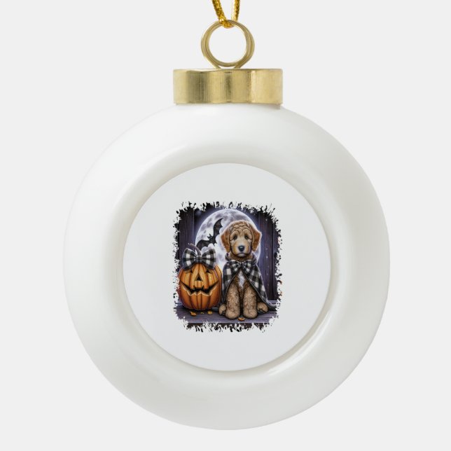 Boule En Céramique Labradoodle chien Carré d'Halloween (Devant)