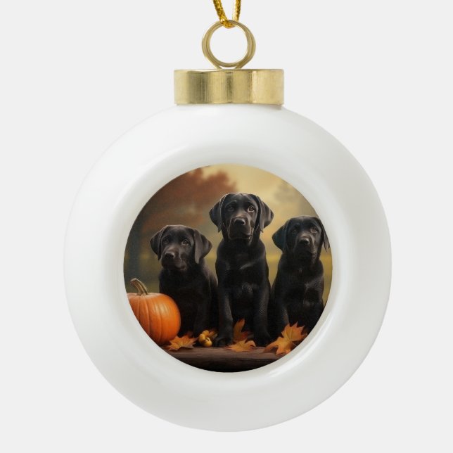 Boule En Céramique Labrador chiot Autumn Delight Citrouille  (Devant)