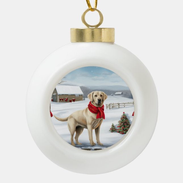 Boule En Céramique Labrador Retriever Dog in Snow Christmas (Devant)