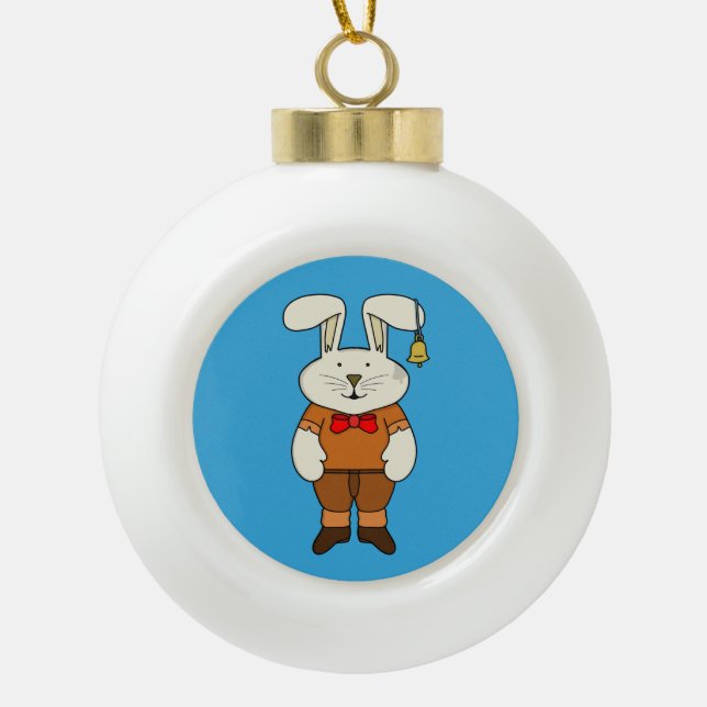 Boule En Céramique Lapin avec une cloche à l'oreille (Devant)