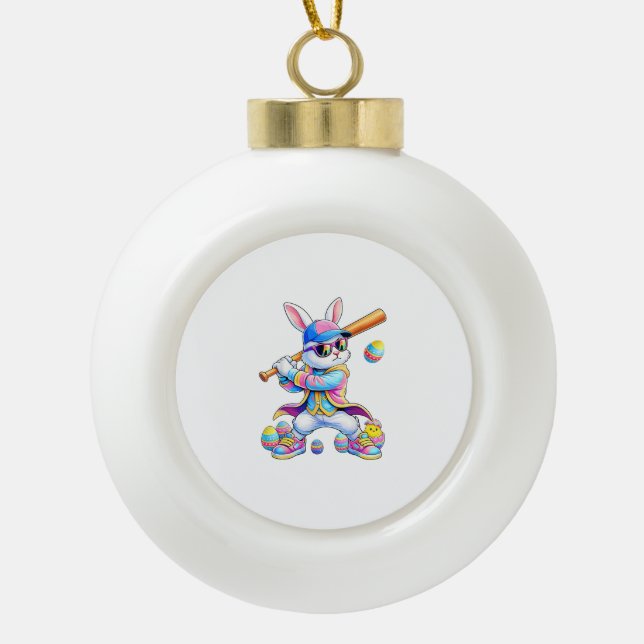 Boule En Céramique Lapin de baseball tie dye drôle Pâques lapin homme (Devant)