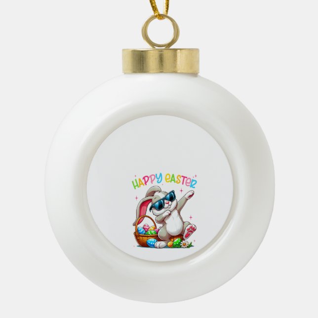 Boule En Céramique Lapin de Pâques qui Dabbing Drôle Joyeuses Pâques  (Devant)