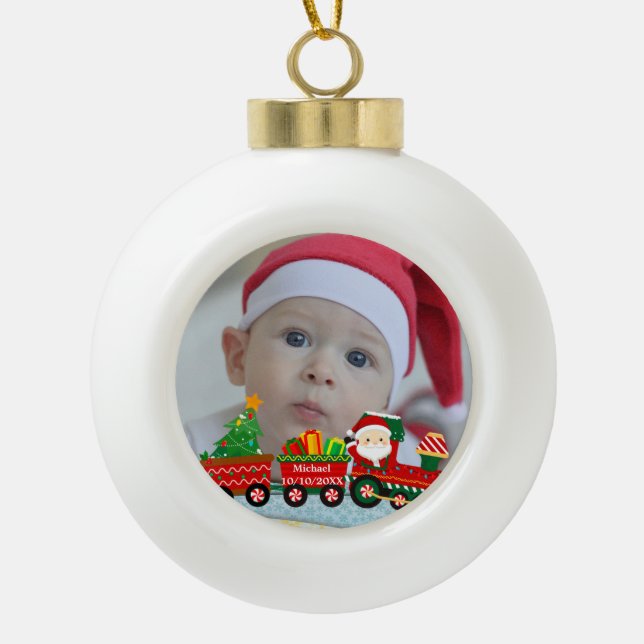 Boule En Céramique Le Père Noël en train de recevoir des cadeaux et u (Devant)