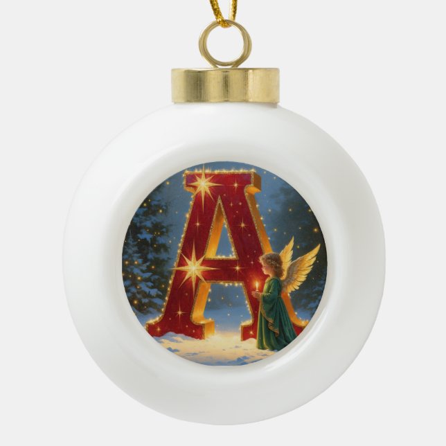 Boule En Céramique Letter A Christmas Angel Personalized Initial (Devant)