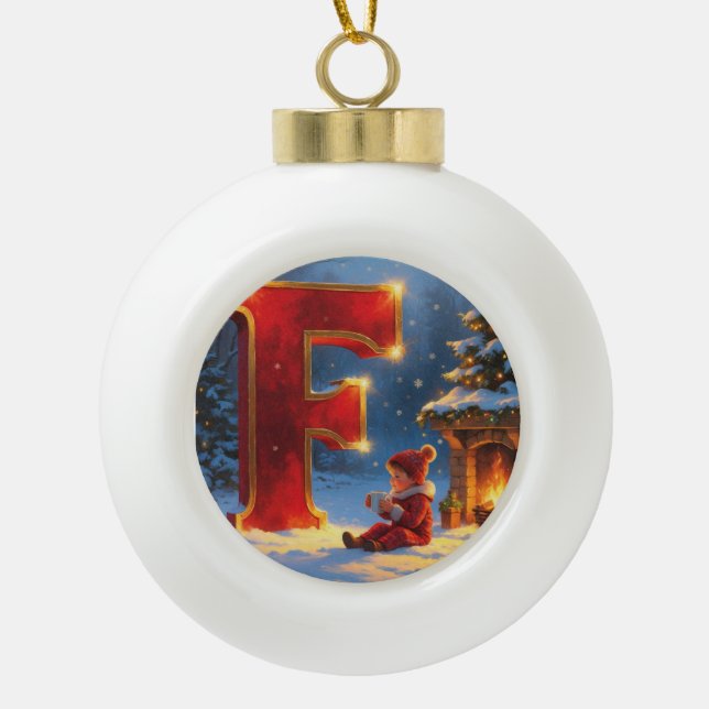 Boule En Céramique Letter F Christmas Fireplace Personalized Initial (Devant)