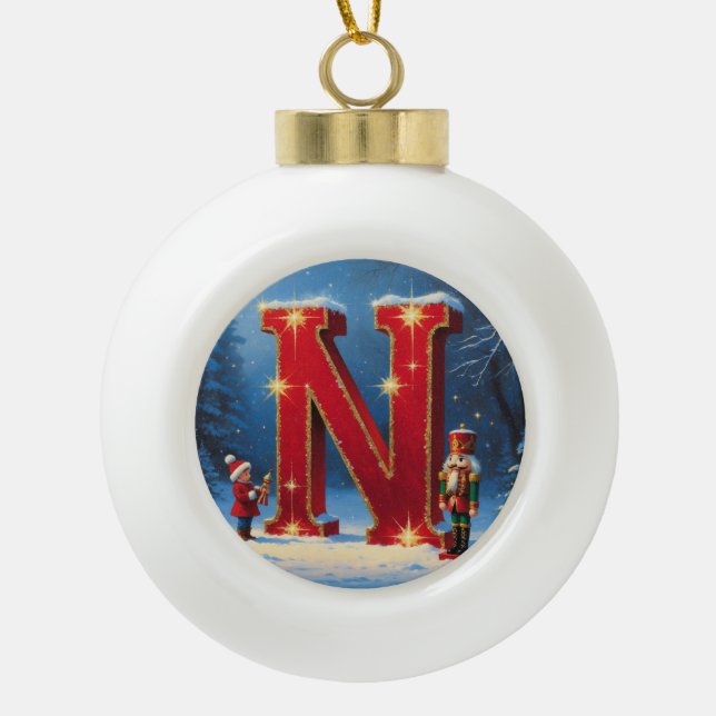Boule En Céramique Letter N Christmas Nutcracker Personalized Initial (Devant)