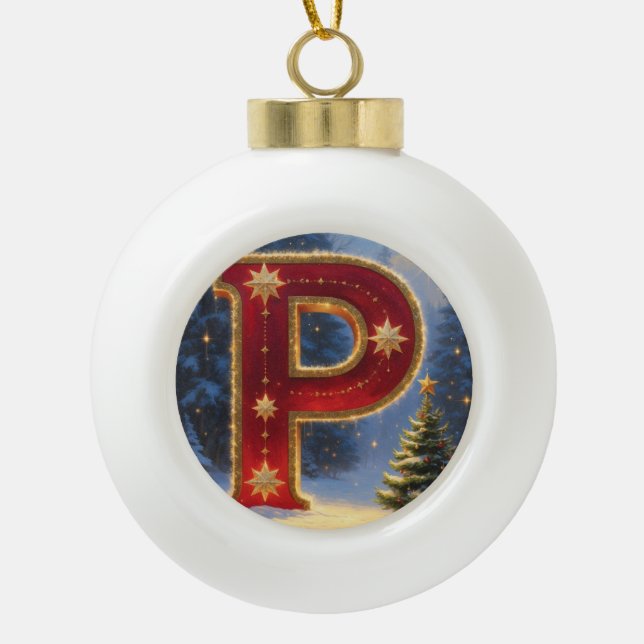 Boule En Céramique Letter P Pine Tree Personalized Monogram Holiday G (Devant)