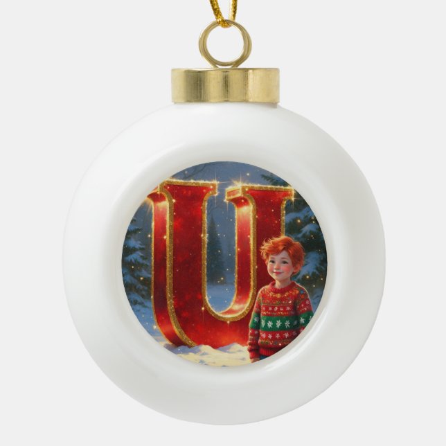 Boule En Céramique Letter U Christmas Sweater Personalized Initial (Devant)