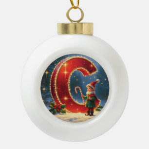 Boule En Céramique Lettre C Canne de Noël personnalisée initiale