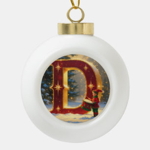 Boule En Céramique Lettre D Batteur de Noël Initiale Personnalisée