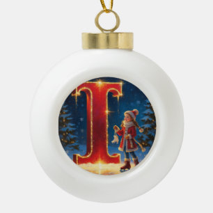 Boule En Céramique Lettre I Patinage de Noël Initiale Personnalisée