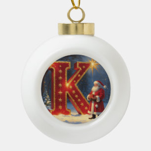 Boule En Céramique Lettre K Noël Santa Initiale Personnalisée