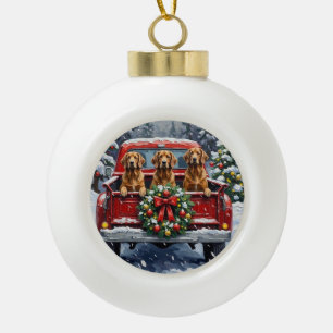 Boule En Céramique Lévrier Afghan camion rouge de Noël vacances