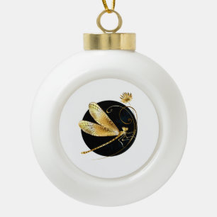 Boule En Céramique libellule d'or en cercle noir