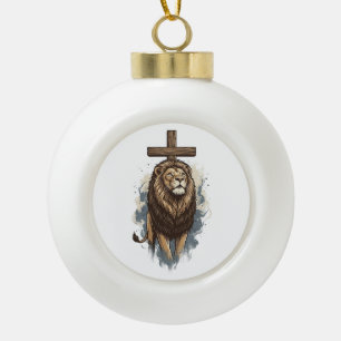 Boule En Céramique Lion chrétien et croix vintage