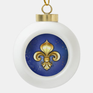 Boule En Céramique Lis d'or sur fond bleu