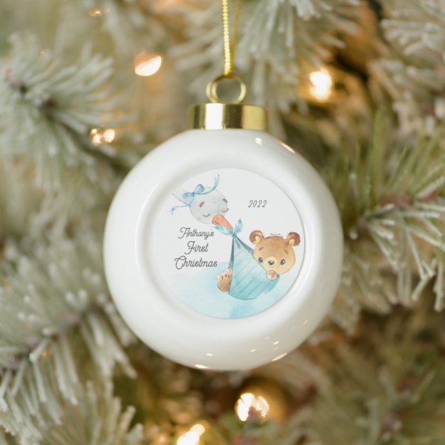 Boule En Céramique Livraison spéciale de l'ours Premier Noël du bébé (Arbre)