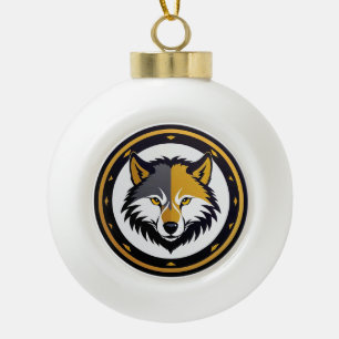 Boule En Céramique Logo à emblème de loup avec cercle doré