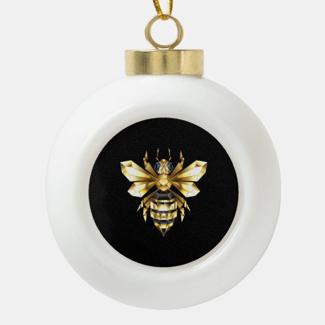 Boule En Céramique Logo Faux Gold Foil Bee Polygonal sur Noir (Devant)