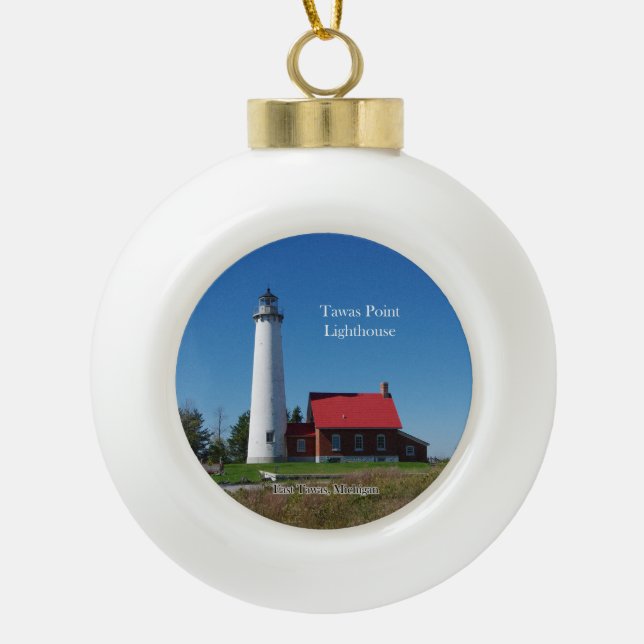 Boule En Céramique L'ornement du phare de Tawas Point (Devant)