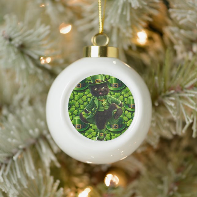 Boule En Céramique Lucky leprechaun black cat snowflake ornament Sain (Arbre)